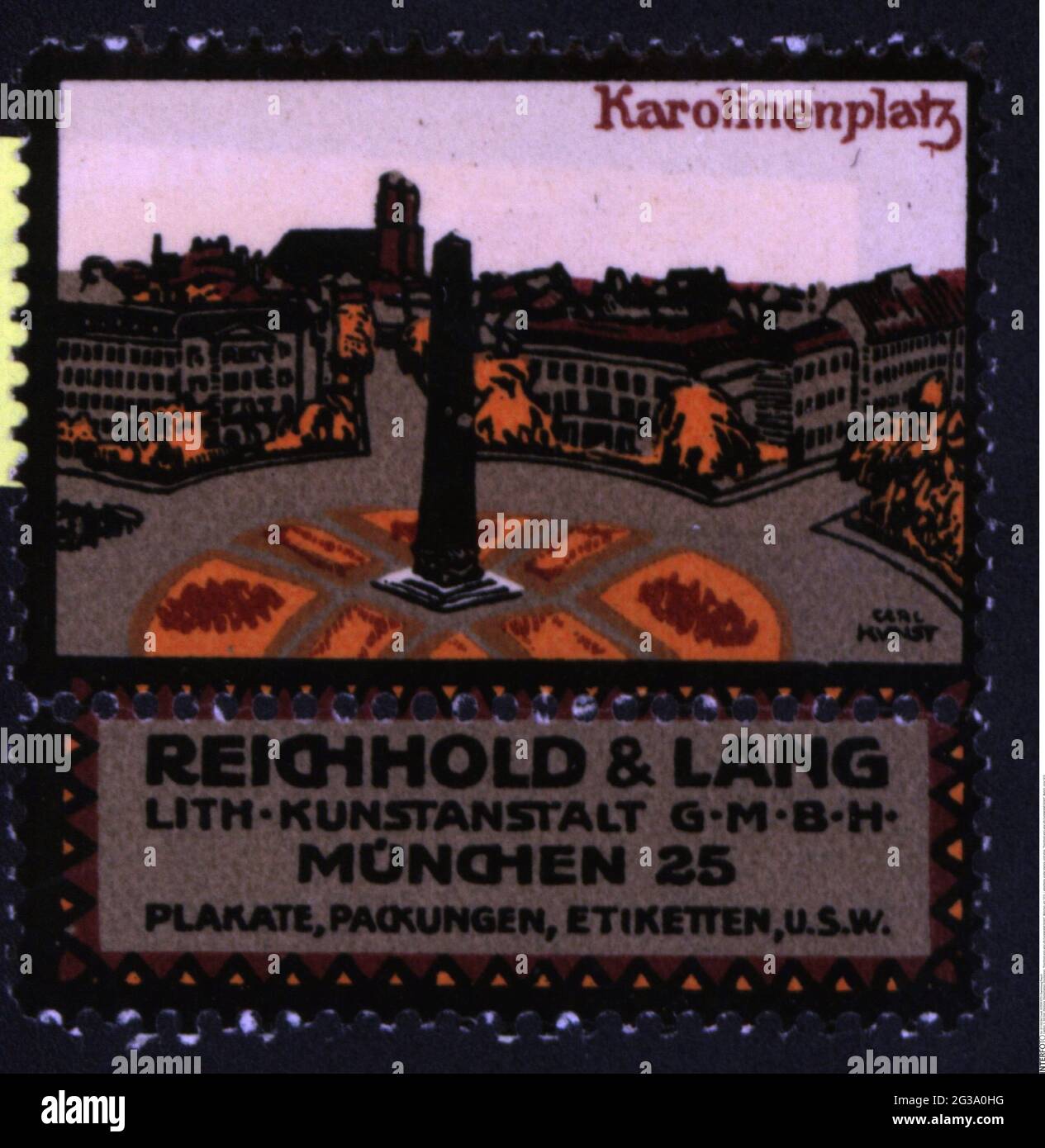 advertising, poster stamps, print shop, 'Reichhold und Lang Lith-Kunstanstalt GmbH', Munich, ADDITIONAL-RIGHTS-CLEARANCE-INFO-NOT-AVAILABLE Stock Photo