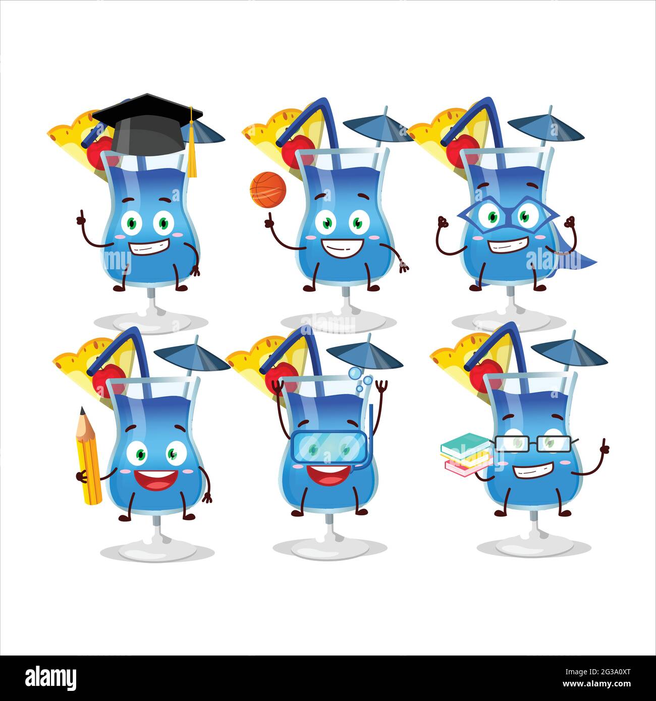 School student of blue hawaii cartoon character with various ...