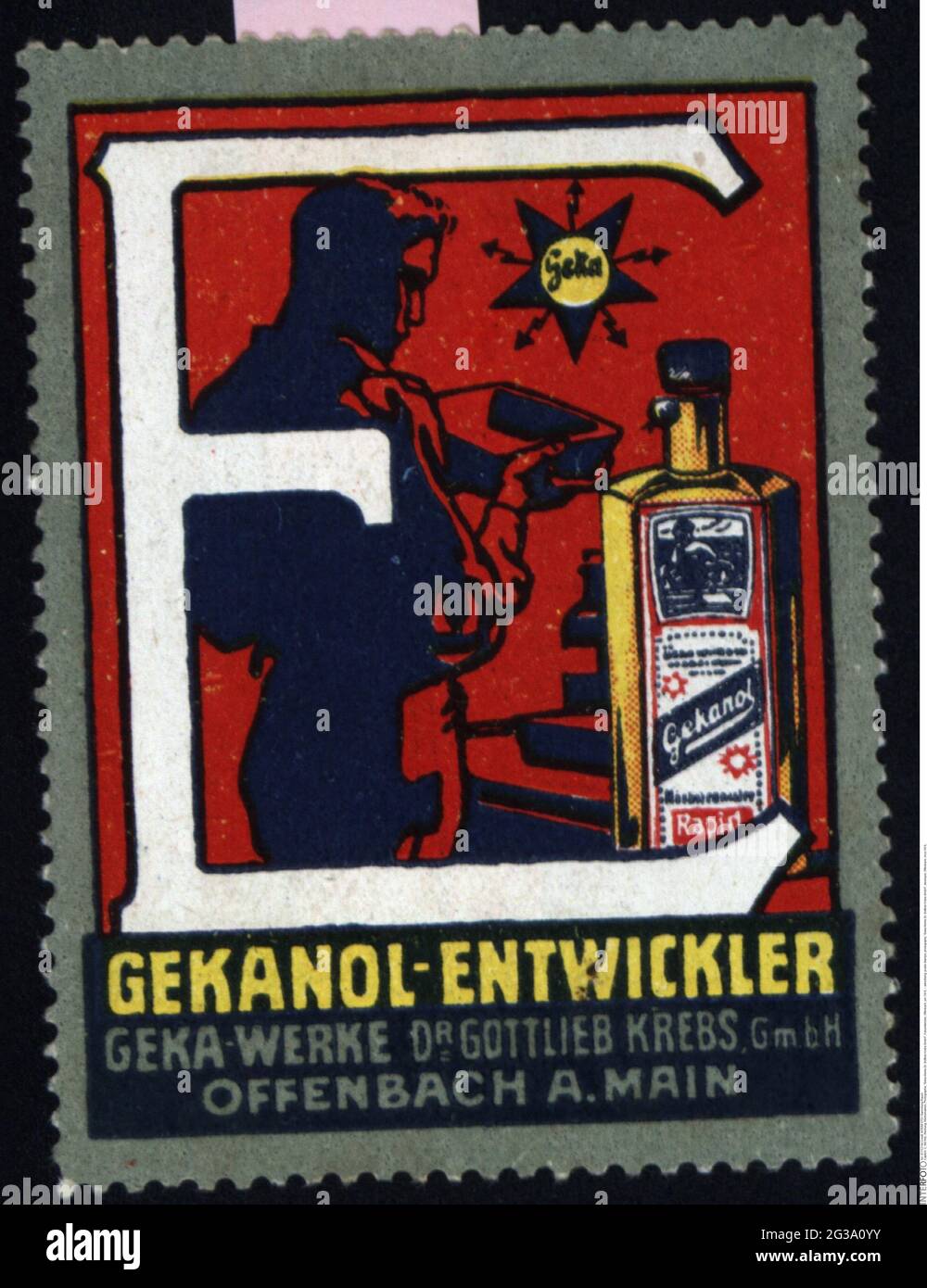 advertising, poster stamps, photography, 'Geka-Werke Dr. Gottlieb Krebs GmbH', developer, Offenbach, ADDITIONAL-RIGHTS-CLEARANCE-INFO-NOT-AVAILABLE Stock Photo