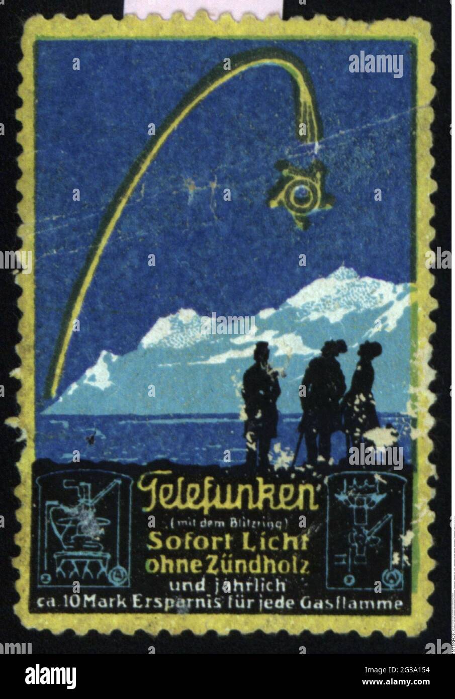 advertising, poster stamps, illumination, 'Telefunken', gaslight, circa 1910, ADDITIONAL-RIGHTS-CLEARANCE-INFO-NOT-AVAILABLE Stock Photo