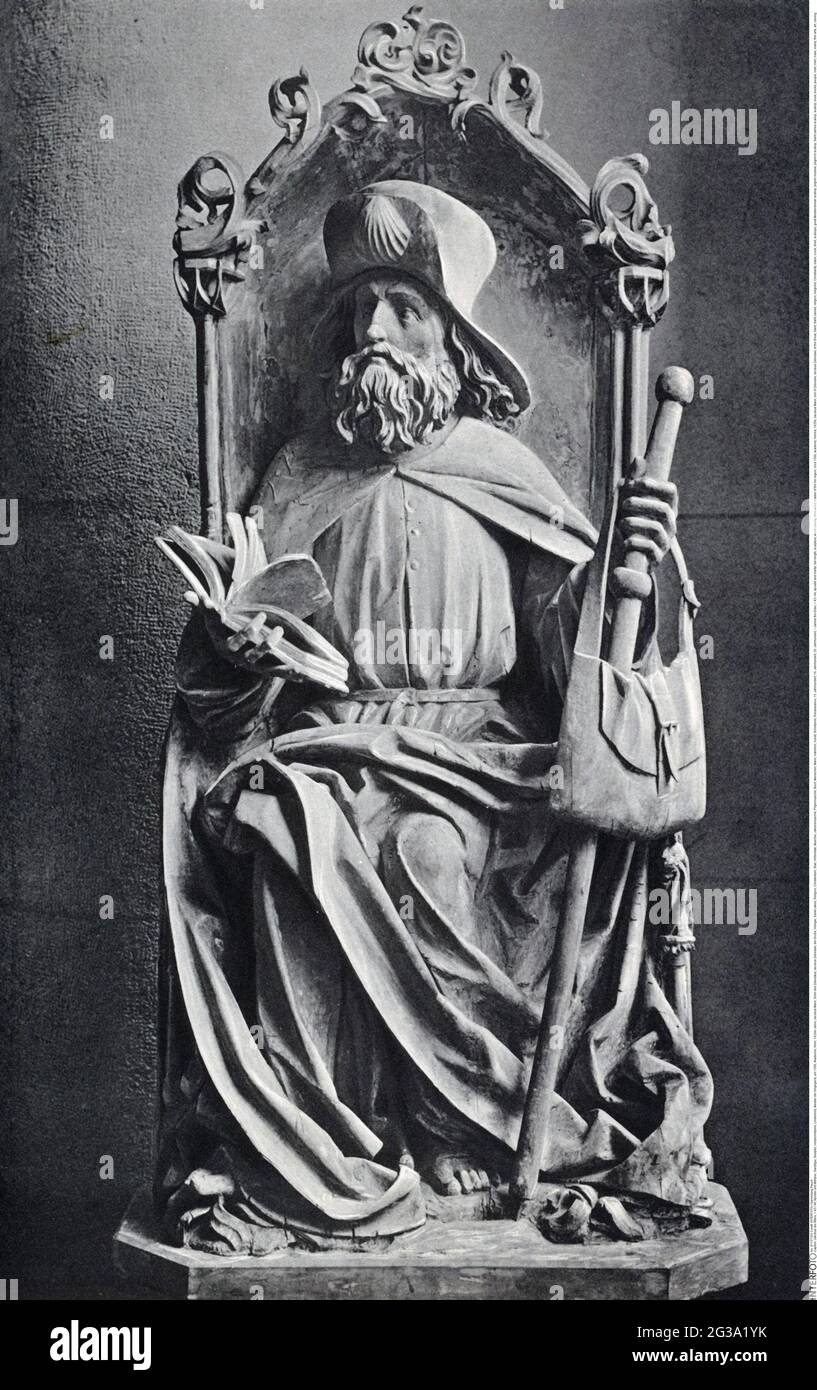 James the Elder, + 43 / 44, apostle and martyr, full-length, sculpture, wood carving, lime wood, ADDITIONAL-RIGHTS-CLEARANCE-INFO-NOT-AVAILABLE Stock Photo