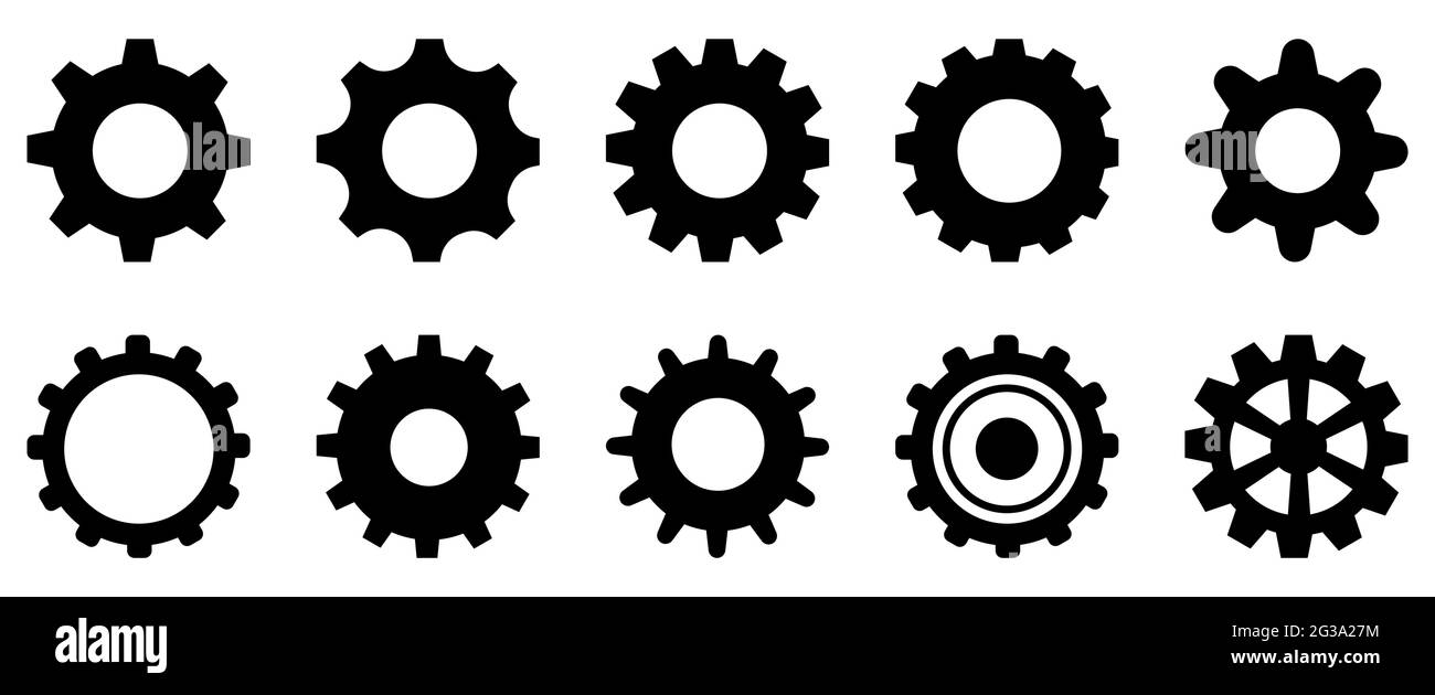 Cogwheel machine gear icon. Set of gear wheels Stock Vector