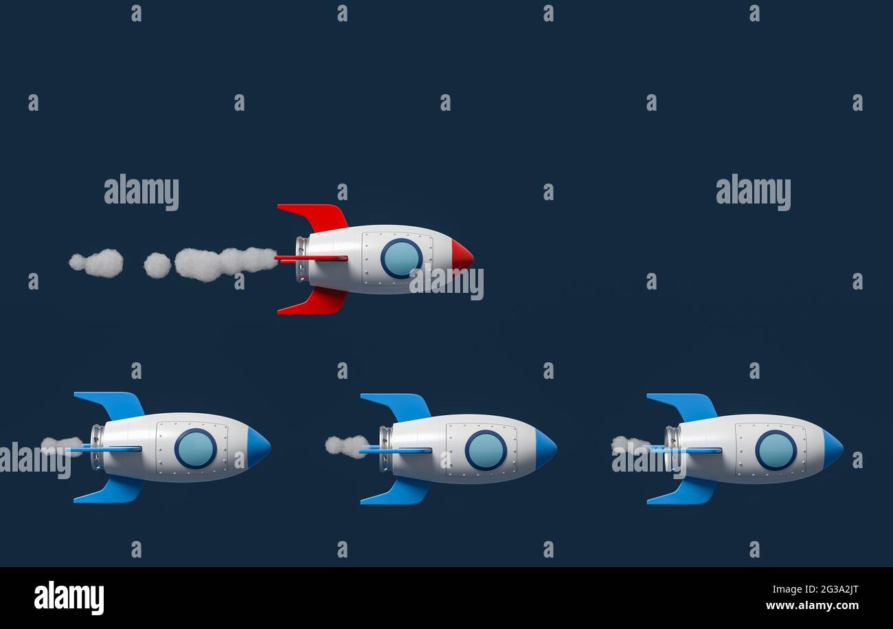 Cartoon Spaceships Racing on Blue Background Stock Photo - Alamy