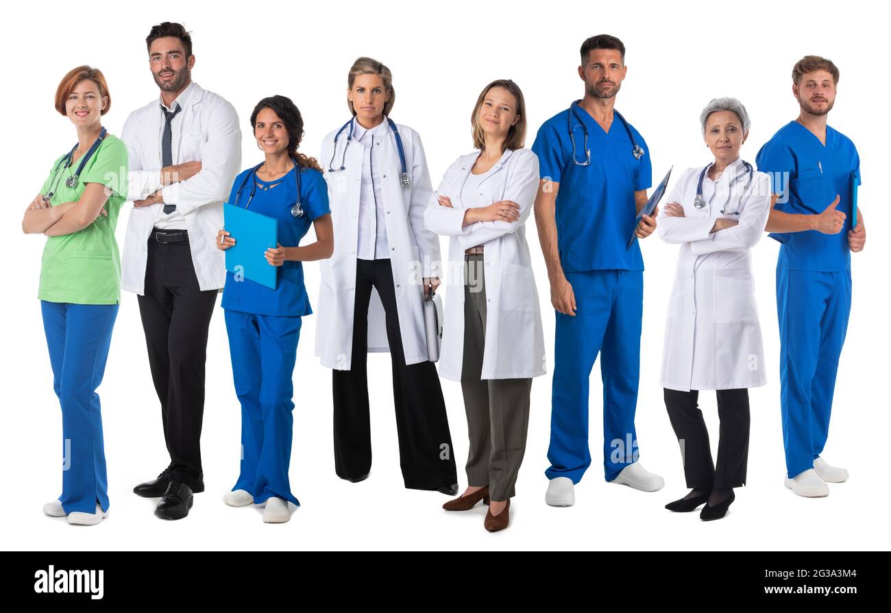 Portrait of medical doctors group. Design element, studio isolated on white background Stock Photo