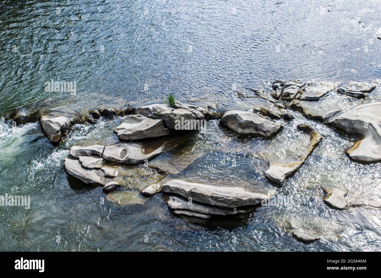 Mountain stones fast river. Carpathians Skole photo. Stock Photo