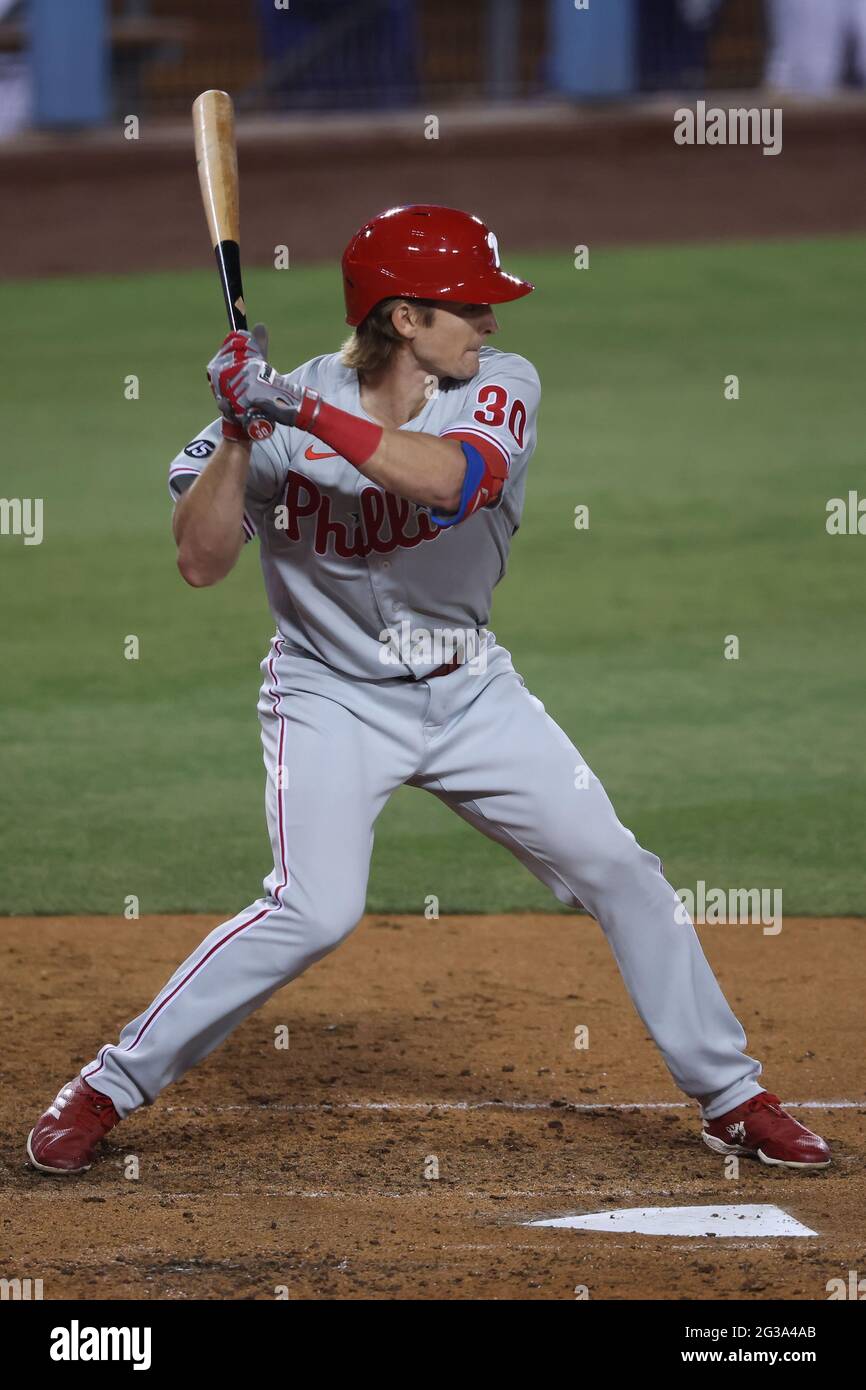 LOS ANGELES, CA - MAY 01: Philadelphia Phillies catcher J.T. Realmuto (10)  looks on during batting practice before the MLB game between the  Philadelphia Phillies and the Los Angeles Dodgers on May