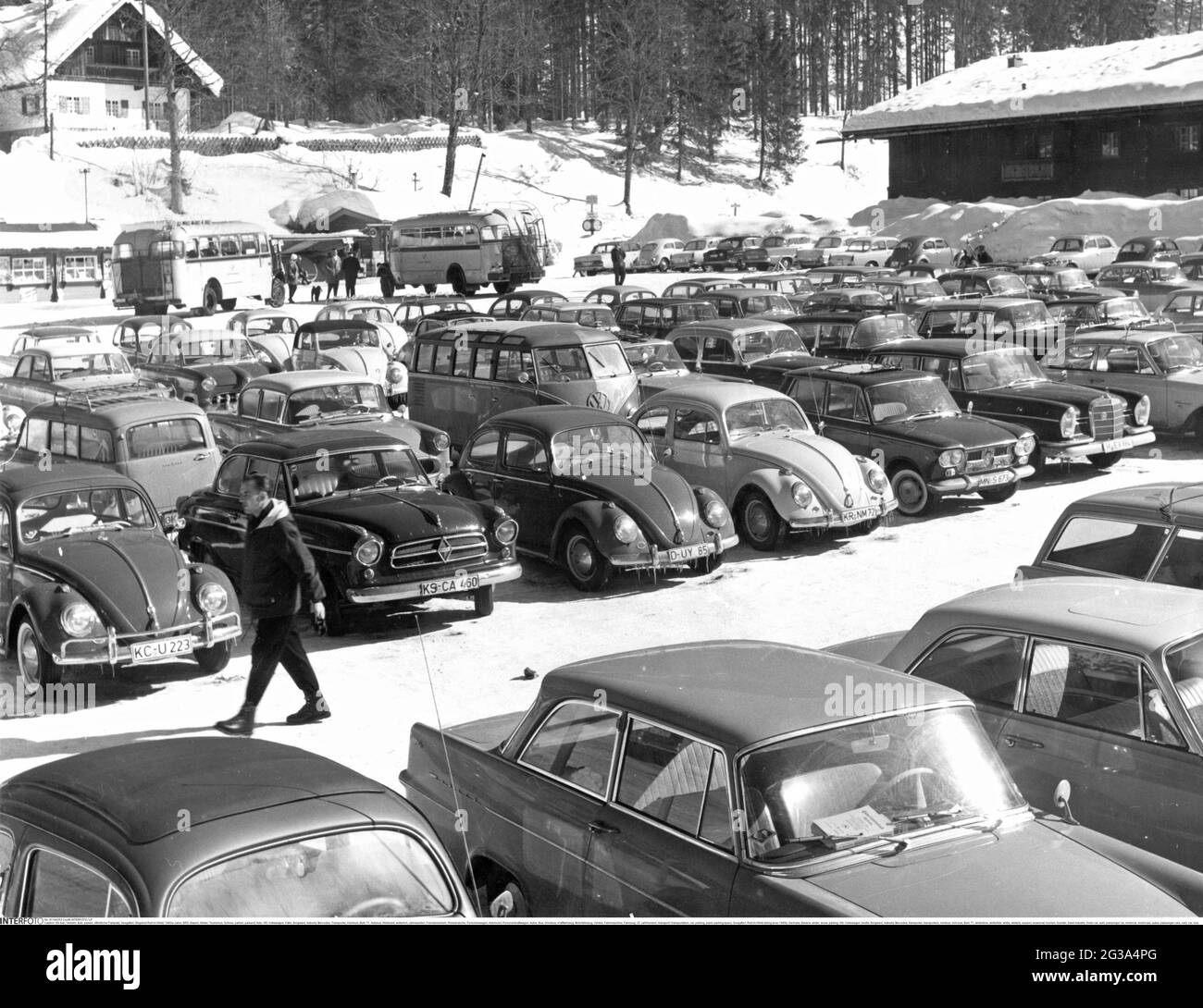 transport / transportation, car, parking, public parking space, Seegatterl, Reit im Winkl skiing area, ADDITIONAL-RIGHTS-CLEARANCE-INFO-NOT-AVAILABLE Stock Photo