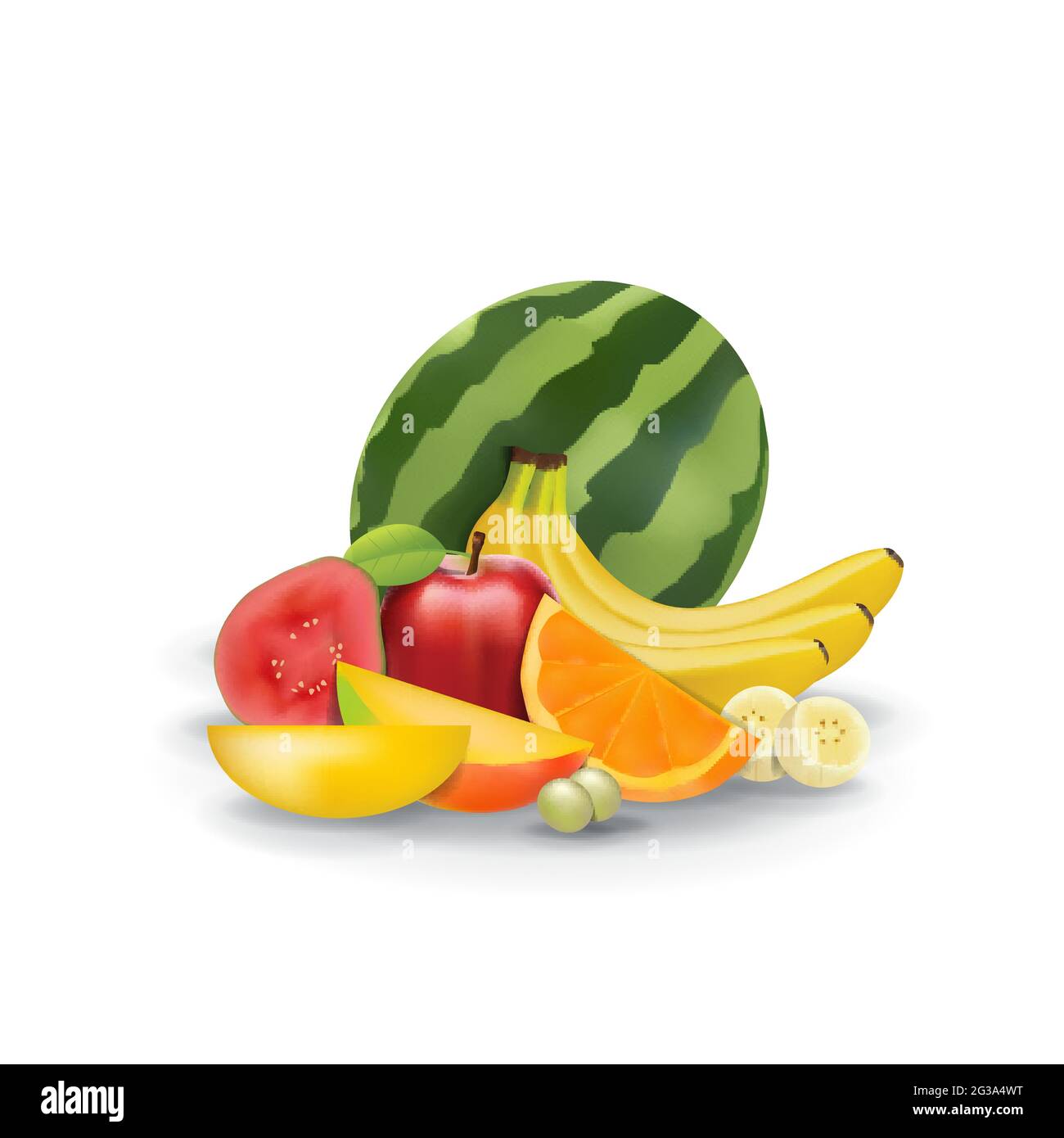 Realistic Natural Fresh Fruits on White Summer Isolated Vector Illustration 08 Stock Vector
