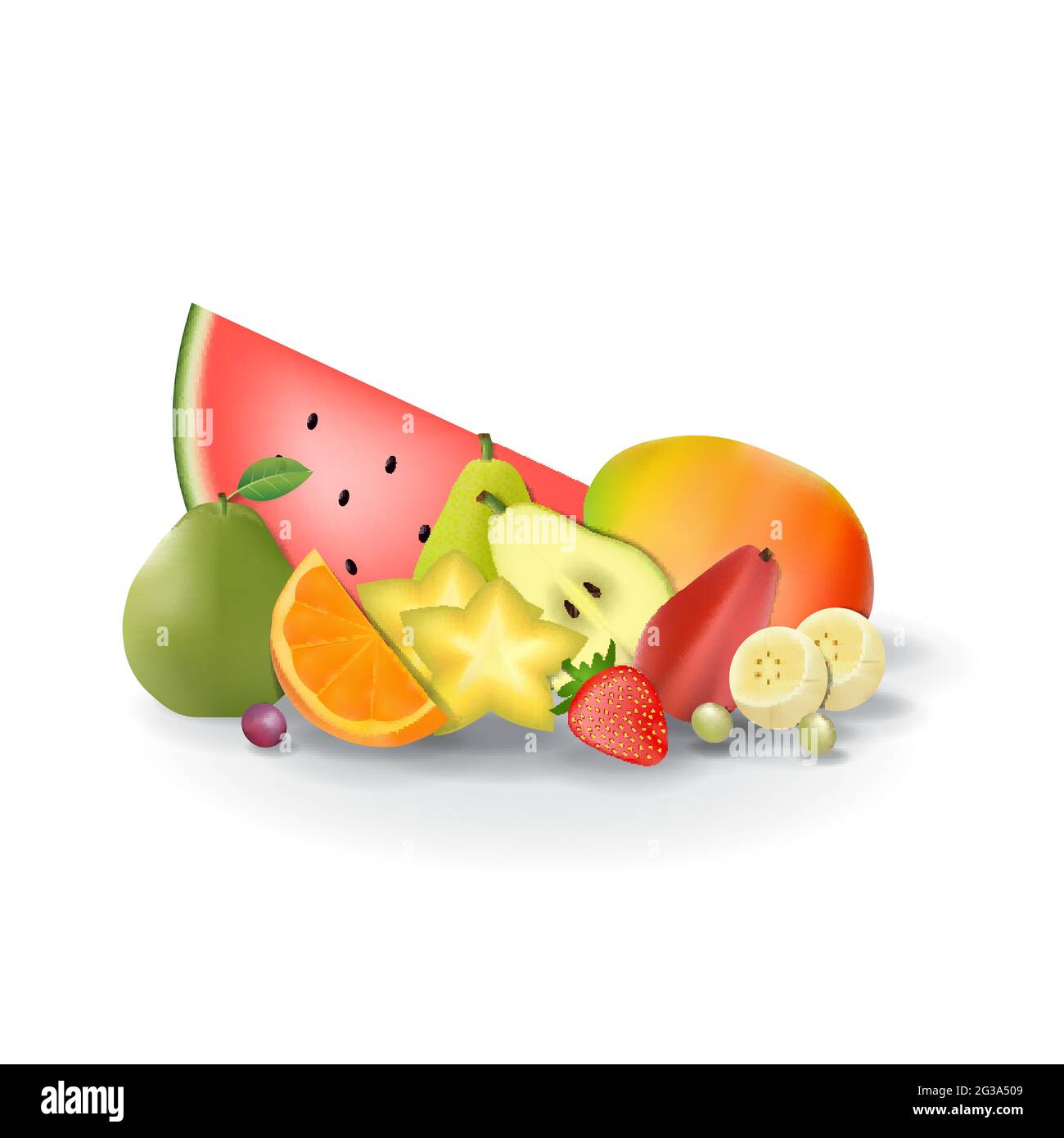 Realistic Natural Fresh Fruits on White Summer Isolated Vector Illustration 03 Stock Vector