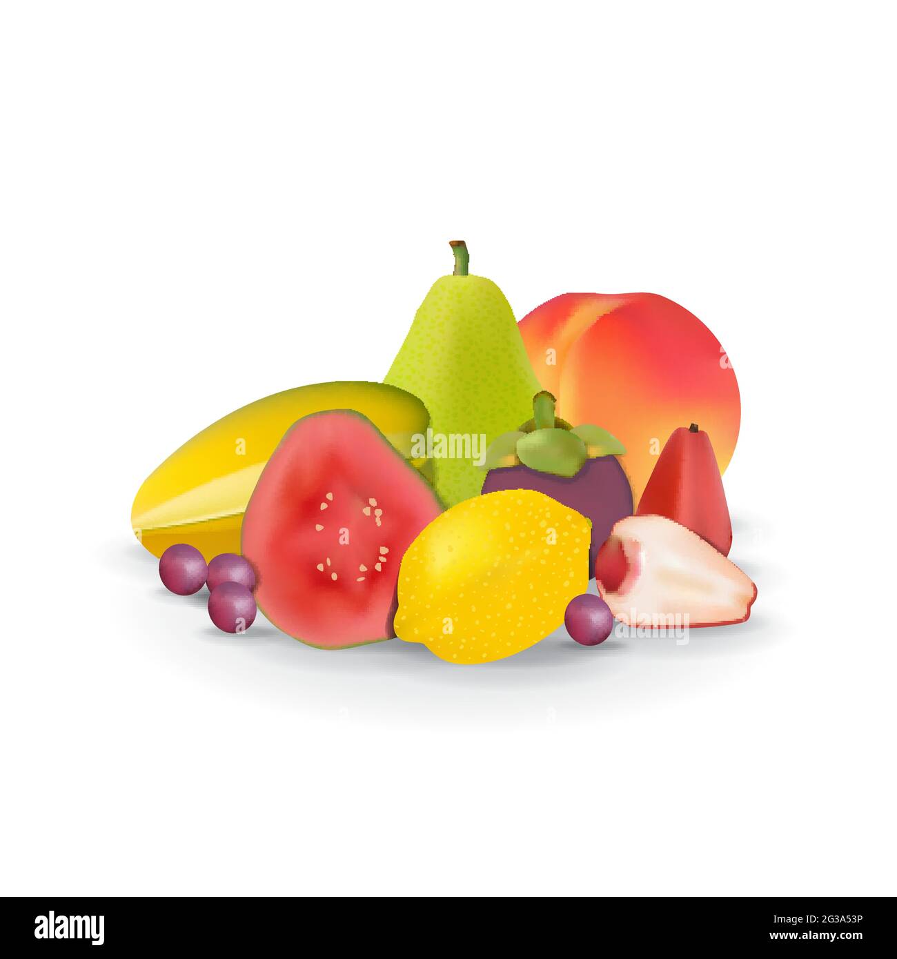 Realistic Natural Fresh Fruits on White Summer Isolated Vector Illustration 05 Stock Vector