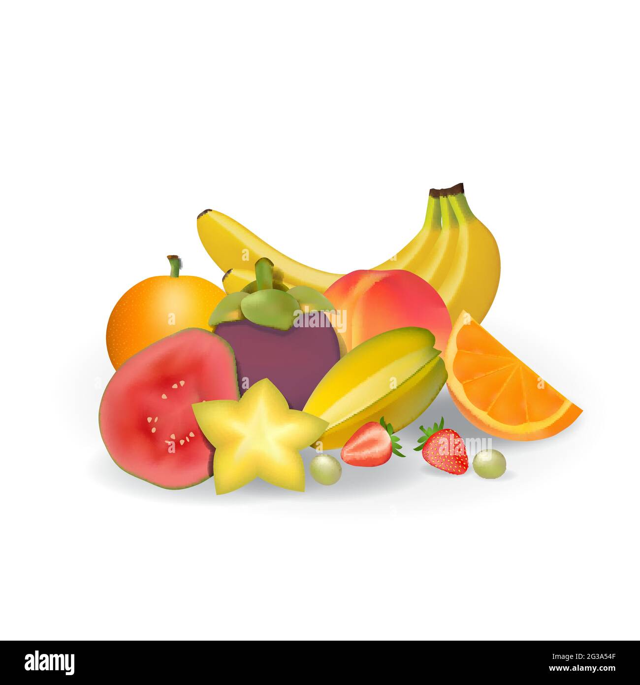 Realistic Natural Fresh Fruits on White Summer Isolated Vector Illustration 04 Stock Vector