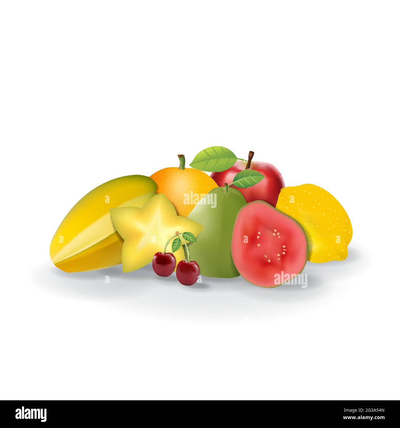 Realistic Natural Fresh Fruits on White Summer Isolated Vector Illustration 02 Stock Vector
