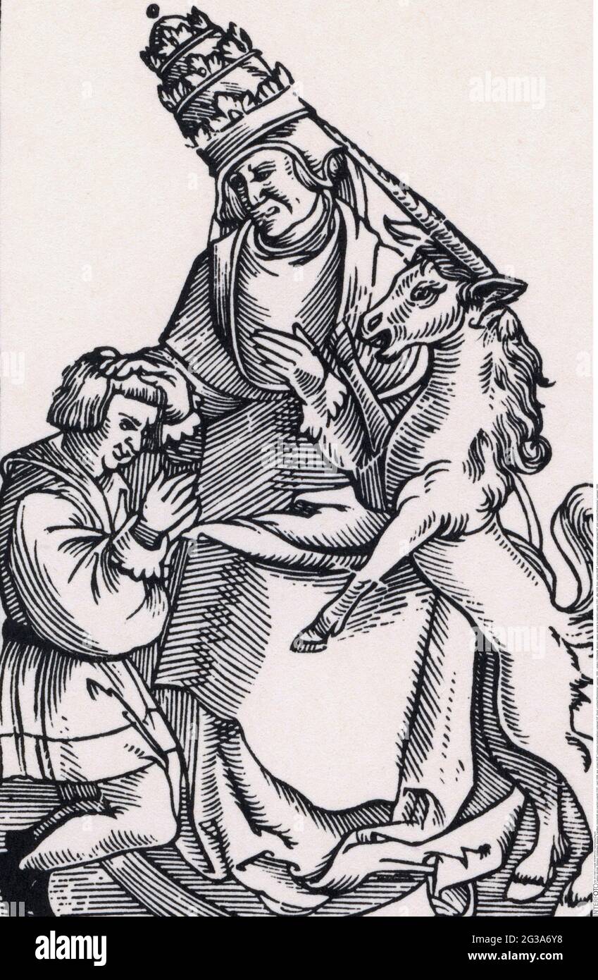 religion, Christianity, allegory, papacy, woodcut, by Joachim Lederlin (1551 - after 1608), ARTIST'S COPYRIGHT HAS NOT TO BE CLEARED Stock Photo
