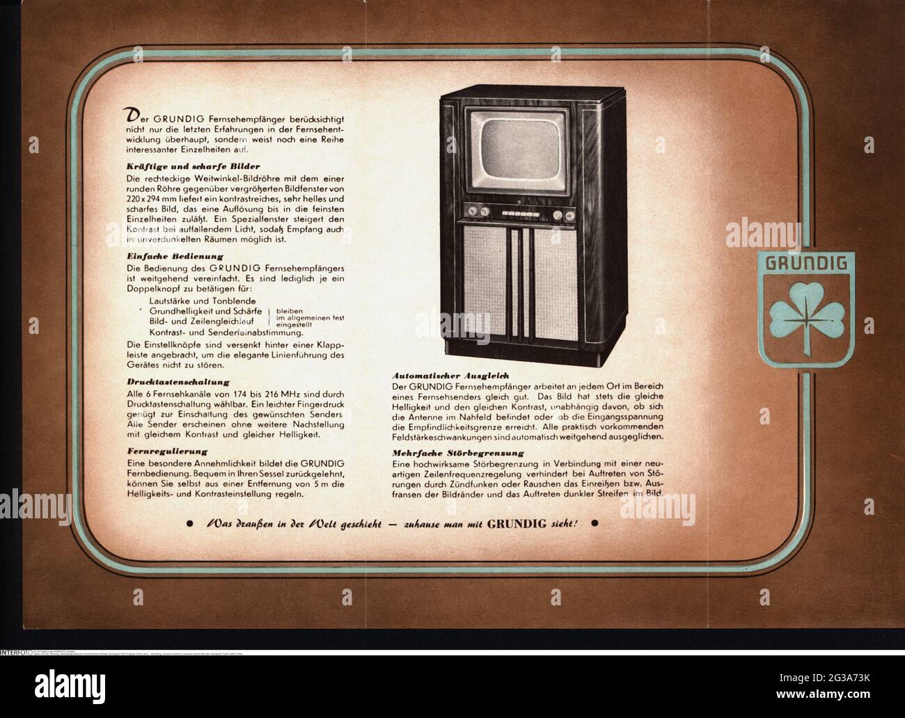advertising, consumer electronics, television console with radio, Grundig AG, Fuerth, leaflet, 1950s, ADDITIONAL-RIGHTS-CLEARANCE-INFO-NOT-AVAILABLE Stock Photo