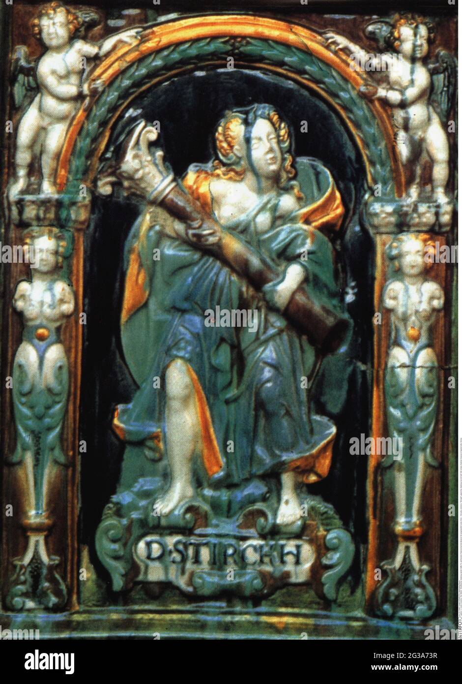 fine arts, ceramics, 'Strenght', glazed tile, Salzburg, second half 16th century, ARTIST'S COPYRIGHT HAS NOT TO BE CLEARED Stock Photo