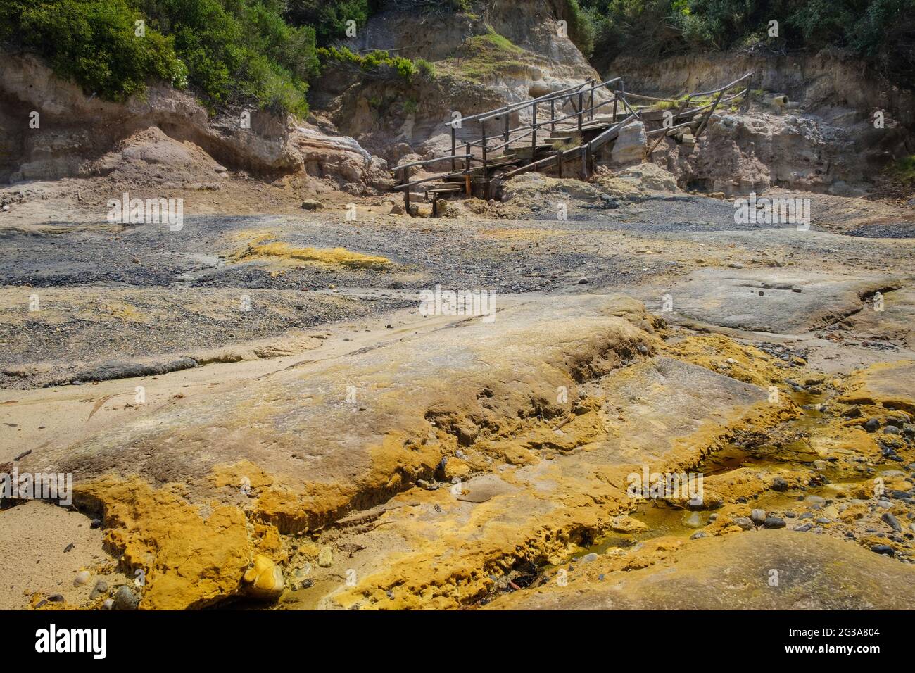 Sulfur mine so-called with solfatara inside natural reserve of Tor Caldara in Lavinio, Anzio, Rome, Italy Stock Photo