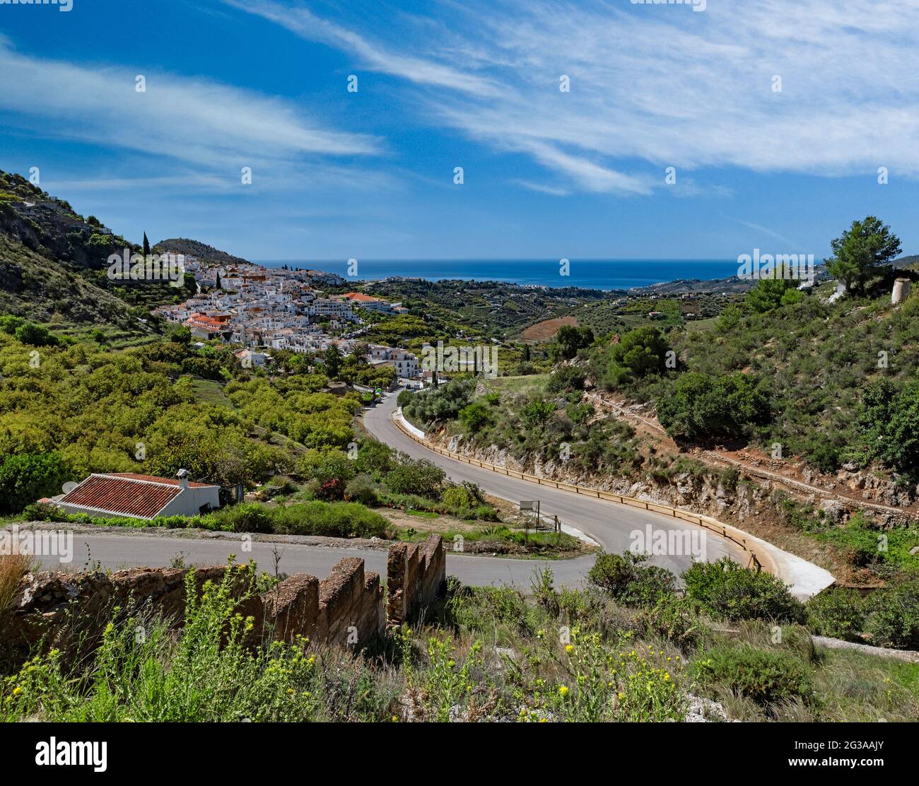 The mountain road to Torrox from Frigiliana, often described as 'Spain's most beautiful and well-preserved village'  and also known as the 'white vill Stock Photo