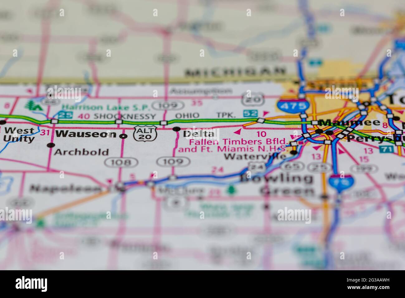 Delta Ohio USA shown on a Geography map or Road map Stock Photo