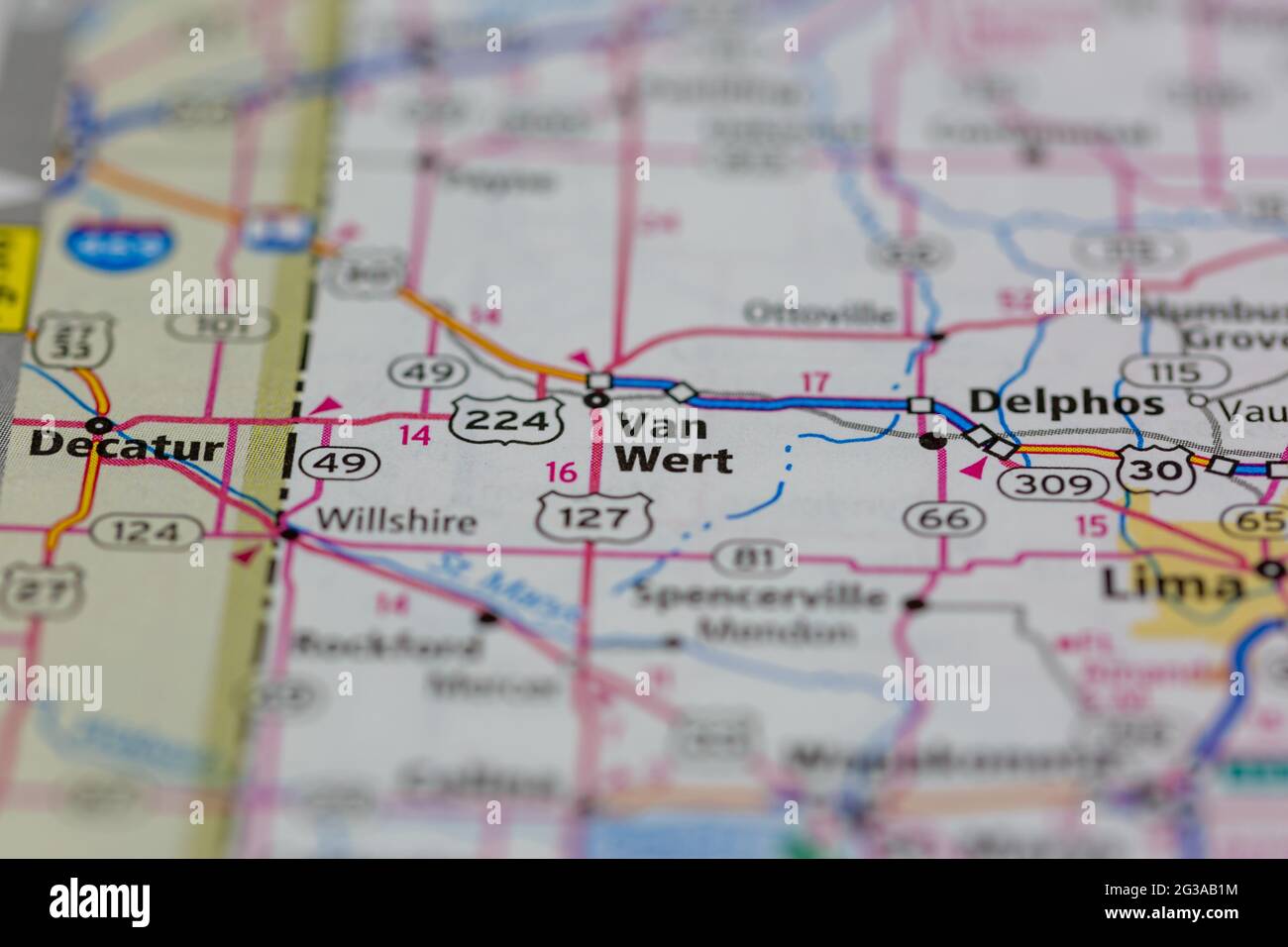 Van Wert Ohio USA shown on a Geography map or Road map Stock Photo