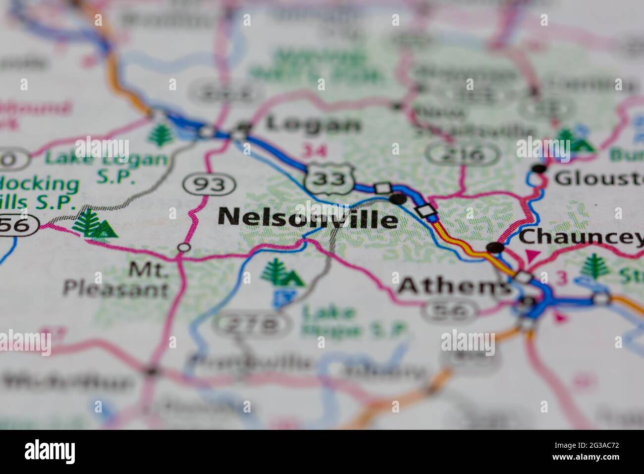 Nelsonville Ohio USA shown on a Geography map or Road map Stock Photo 