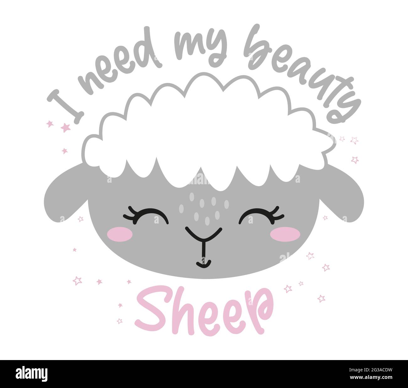 I need my beauty sheep (beauty sleep) - funny hand drawn doodle sheep. sleeping mask, stars, hearts. Cartoon background, texture for bedsheets, pajama Stock Vector
