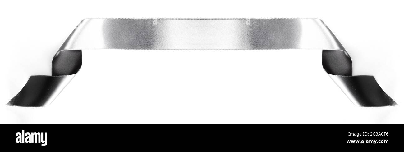 Silver satin ribbon banner with copy space isolated on white background ...