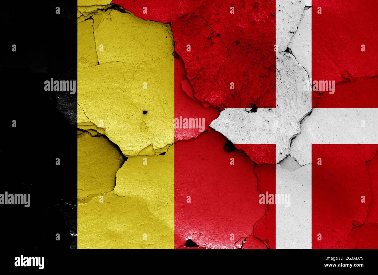 flags of Belgium and Denmark painted on cracked wall Stock Photo - Alamy