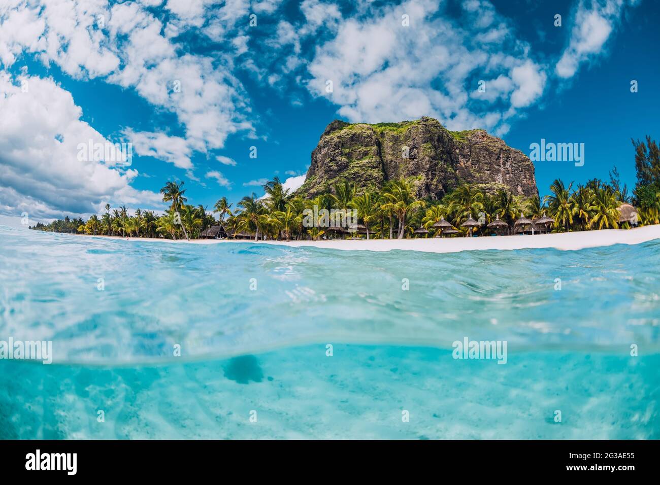 MAURITIUS: A Boat With Coconuts On Benitiers Island With The Morne Braband  In The Background Stock Photo, Picture and Royalty Free Image. Image  77032103.