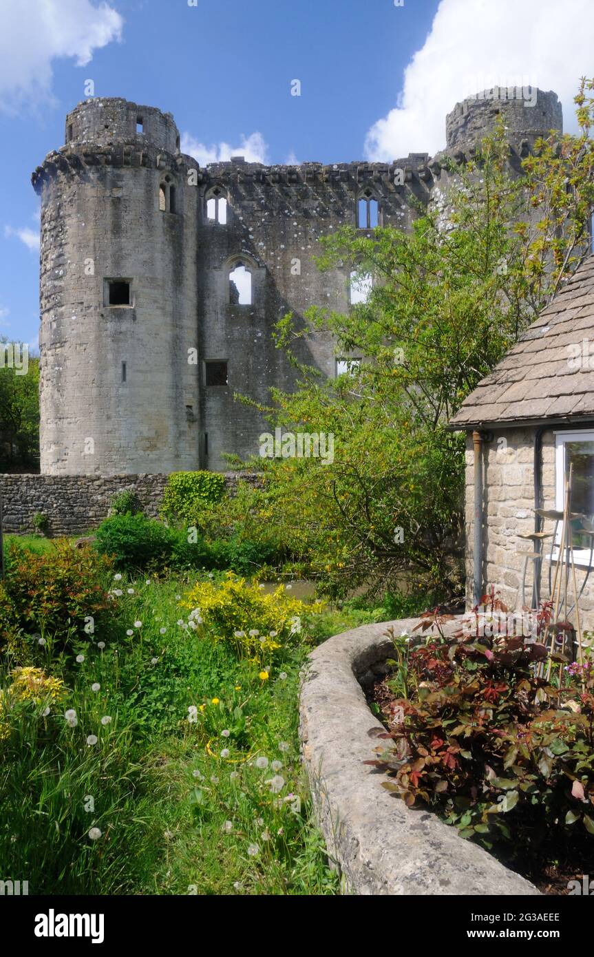 View of Nunney Castle, in Nunney, Somerset, England Stock Photo