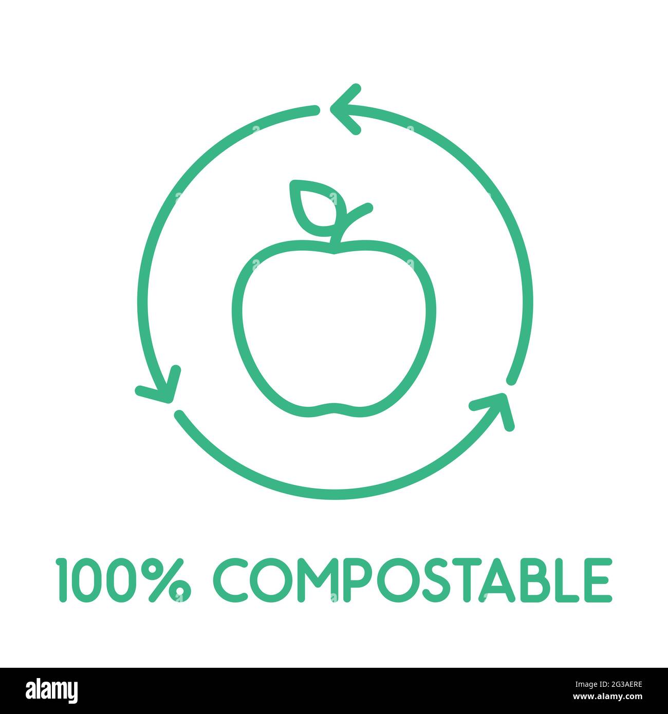 100% compostable line icon. Apple inside recycle sign. Circle with  recycling arrows. Biodegradable and compostable product label. Food waste,  compost Stock Vector Image & Art - Alamy