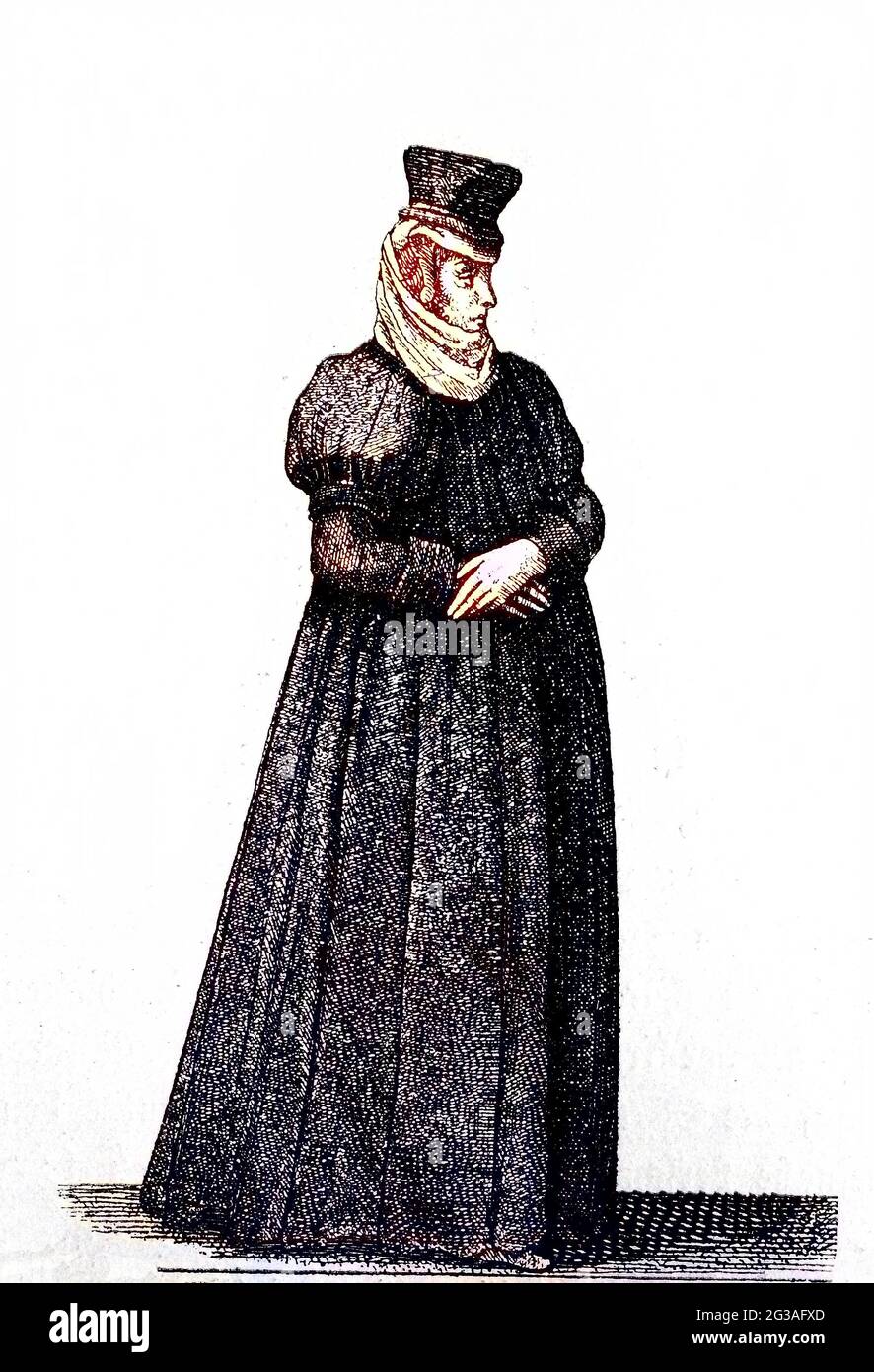 Deutsche Frauentracht im 17. Jahrhundert, Kleidung einer Bürgerfrau in  Bern, heute Schweiz, Mode / German women's traditional costumes in the 17th  century, Clothes of a citizen's wife at Berne, now Switzerland, fashion,