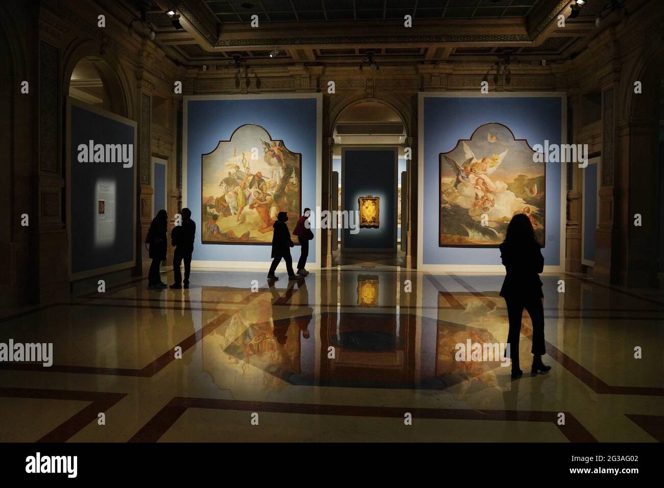 Milan, reopening due to covid-19 restrictions yellow zone. Galleries of Italy, Piazza Scala, reopen with visitors in attendance with the Tiepolo exhib Stock Photo