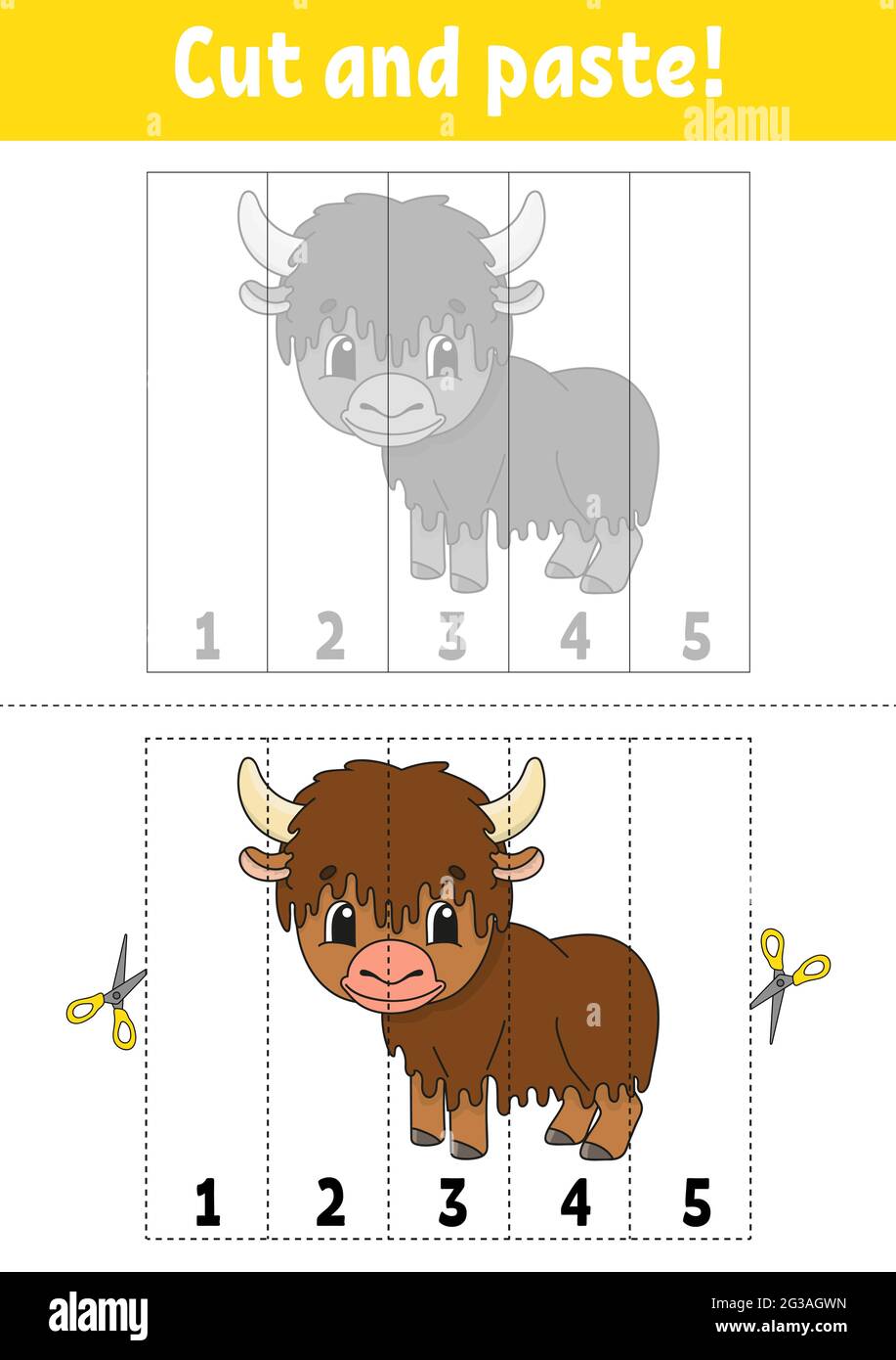 Learning numbers 1-5. Cut and glue. Cartoon character. Education ...