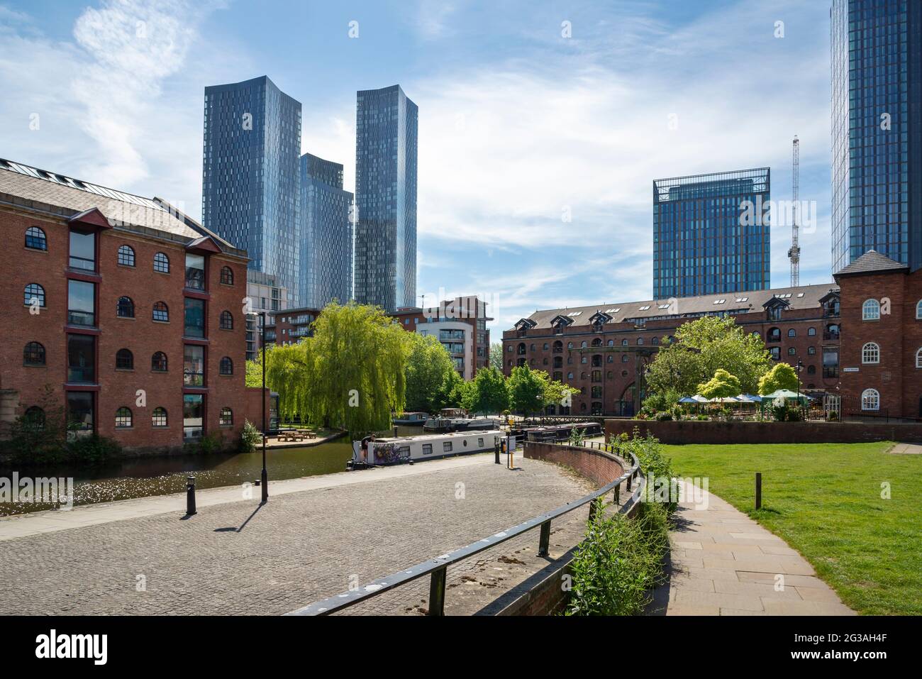 Castlefield Basin, and urban heritage park in the centre of Manchester, England. Based around the Bridgewater and Rochdale canals. Stock Photo