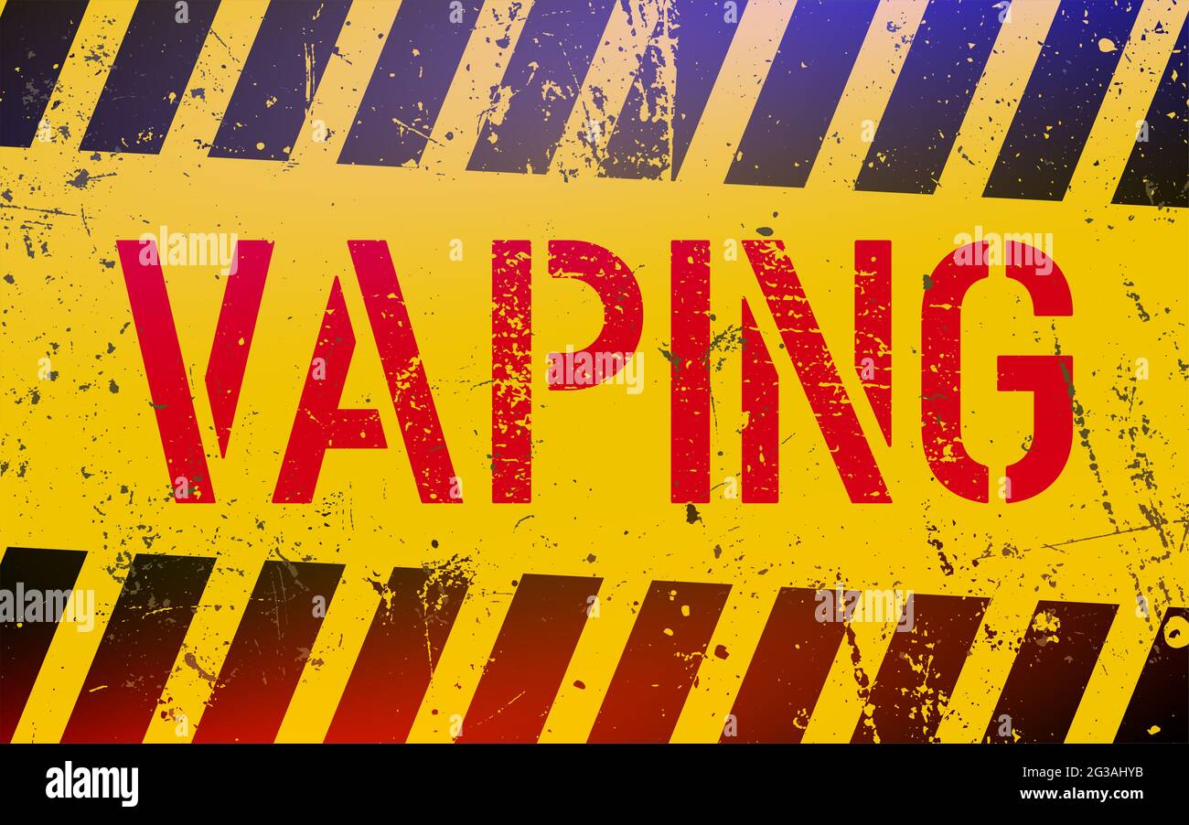 Vaping lettering on danger sign with yellow and black stripes