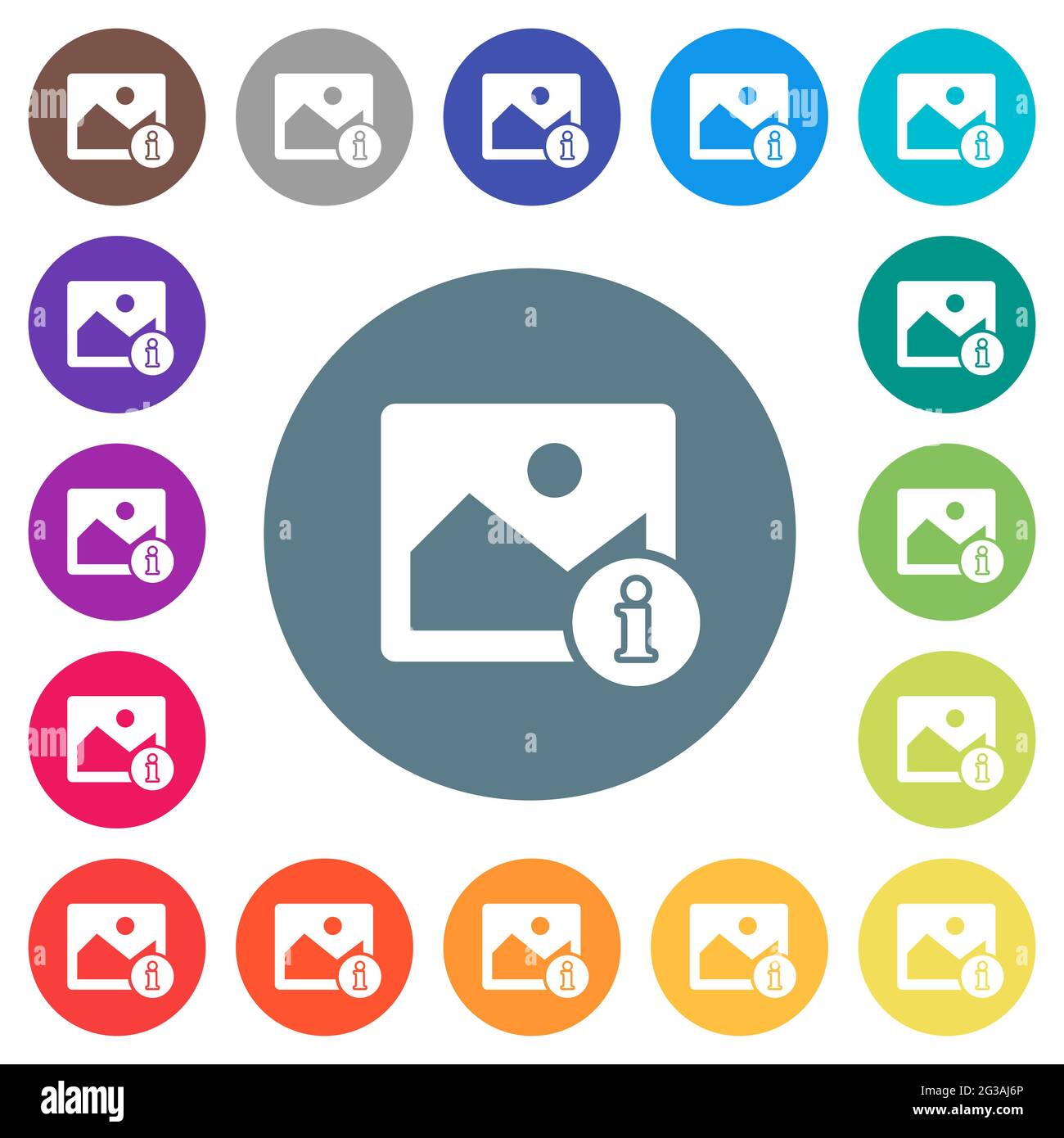 Image info flat white icons on round color backgrounds. 17 background ...