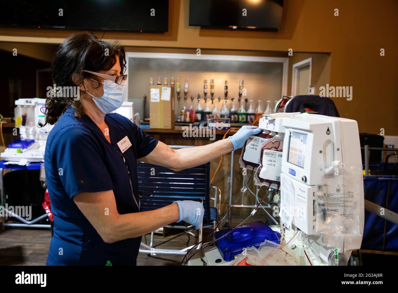 New York, USA. 14th June, 2021. A donor specialist works at an