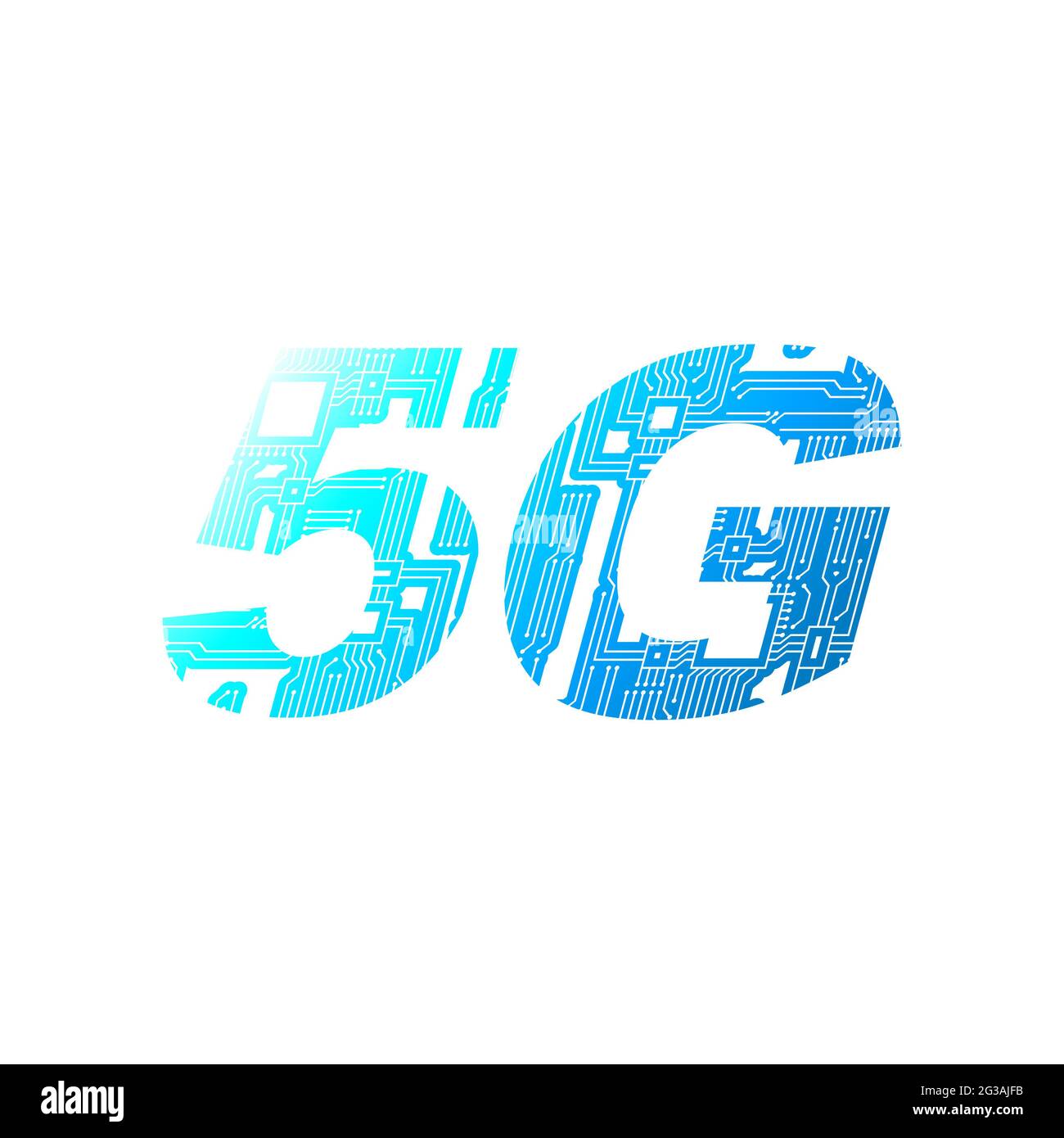 5G mobile networking from circuit board on white background. Stock Photo