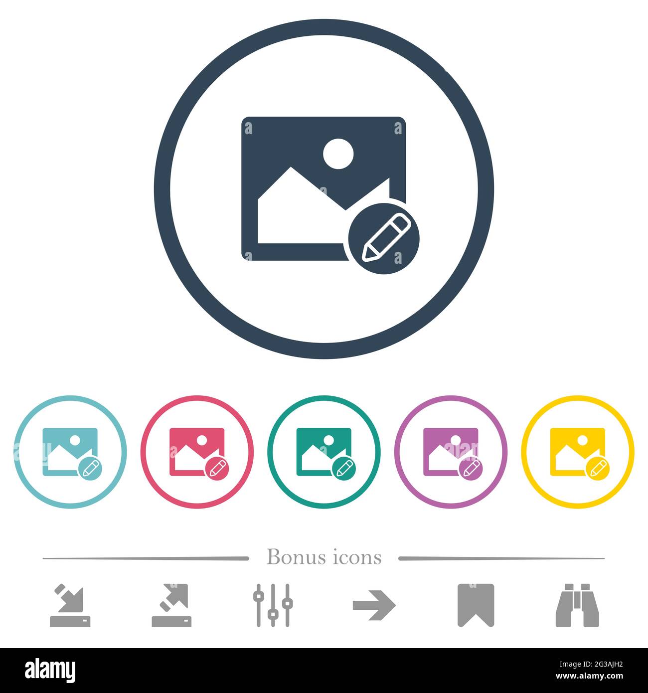 Edit image flat color icons in round outlines. 6 bonus icons included ...