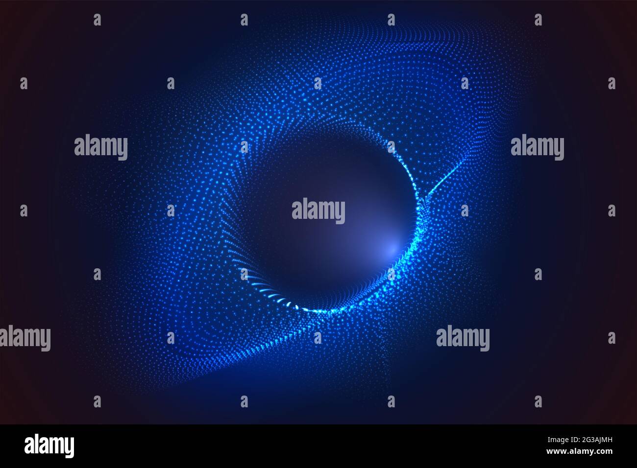Glowing circles from dots with depth of field effect. Black hole