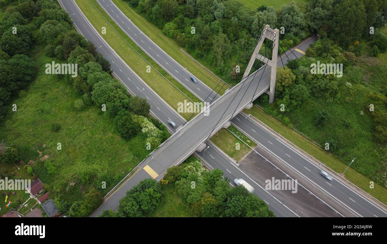 This is an aerial view of the bridge at Sherdley Park in St. Helens