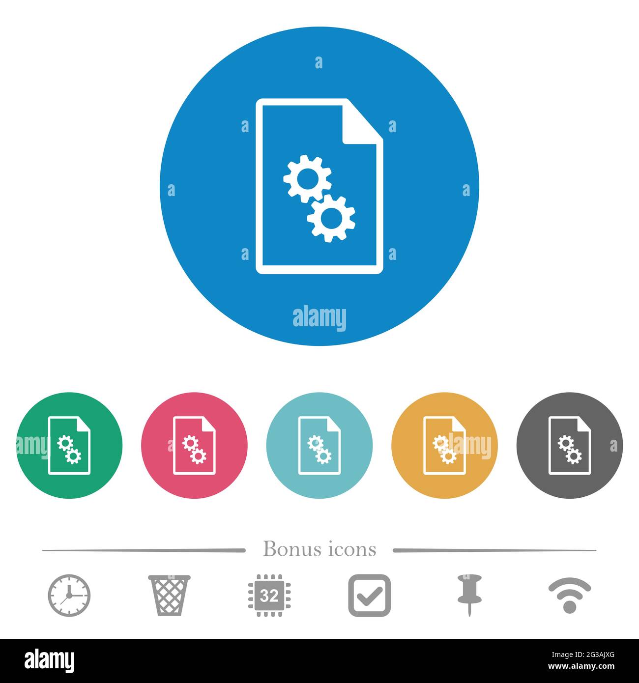 Executable file flat white icons on round color backgrounds. 6 bonus ...