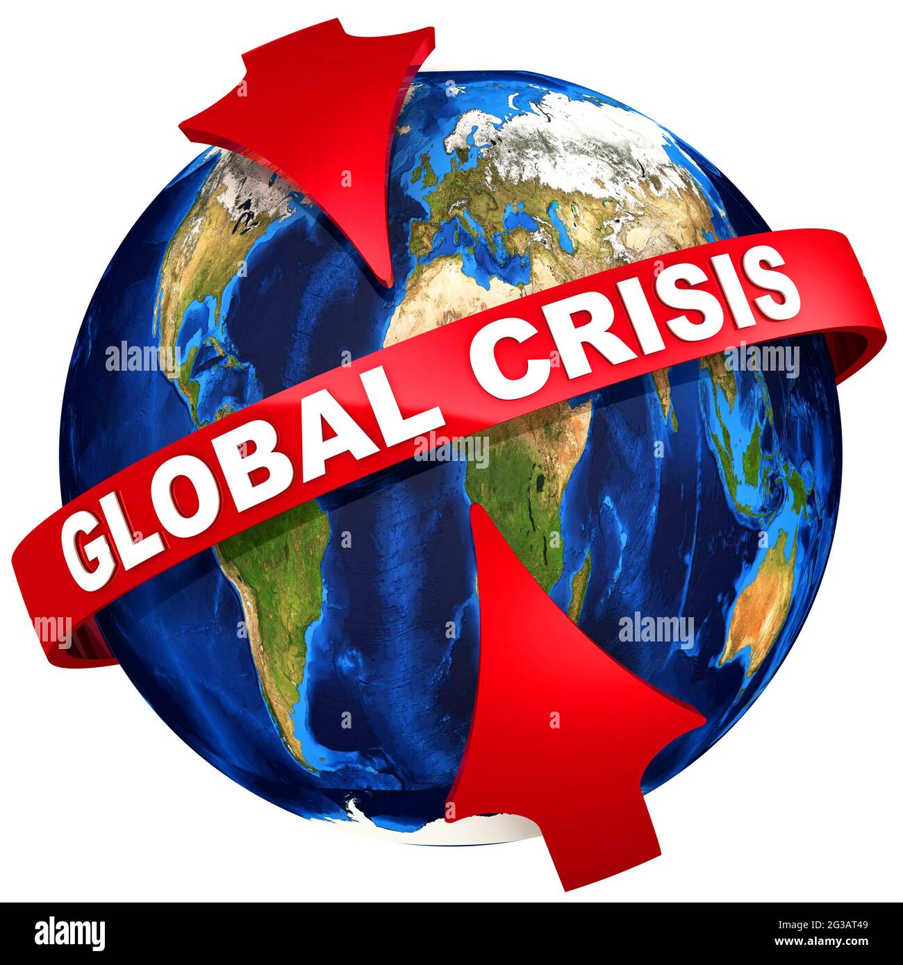 Global crisis. Red arrows point to the white text GLOBAL CRISIS on the