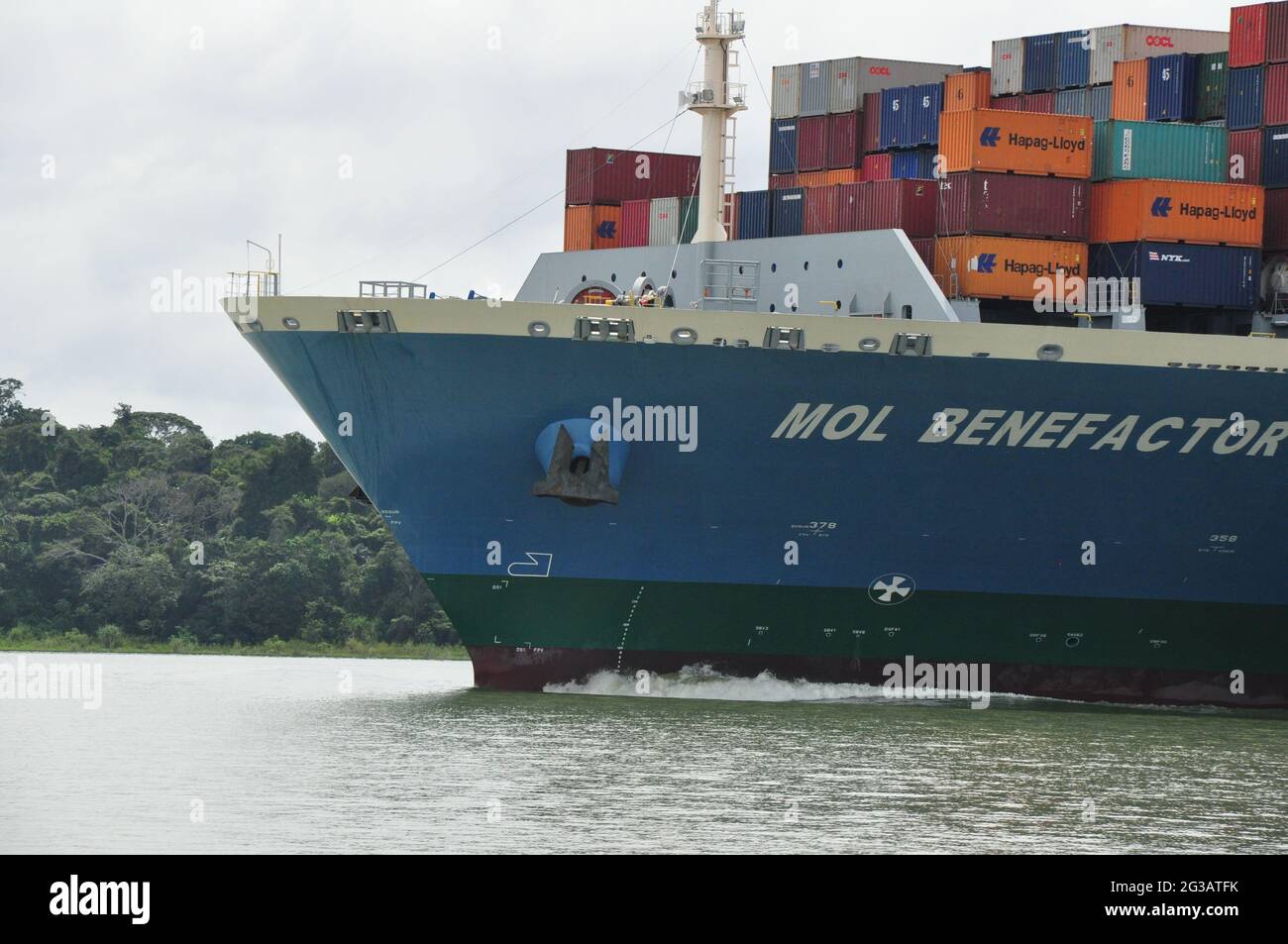 Ship transiting the panama canal Stock Photo