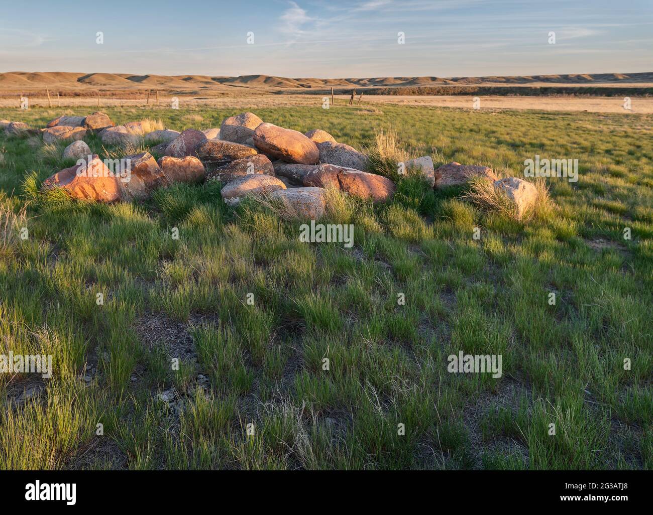 Pile of rocks in the Frenchman River Valley in Grasslands National Park, Saskatchewan, Canada Stock Photo