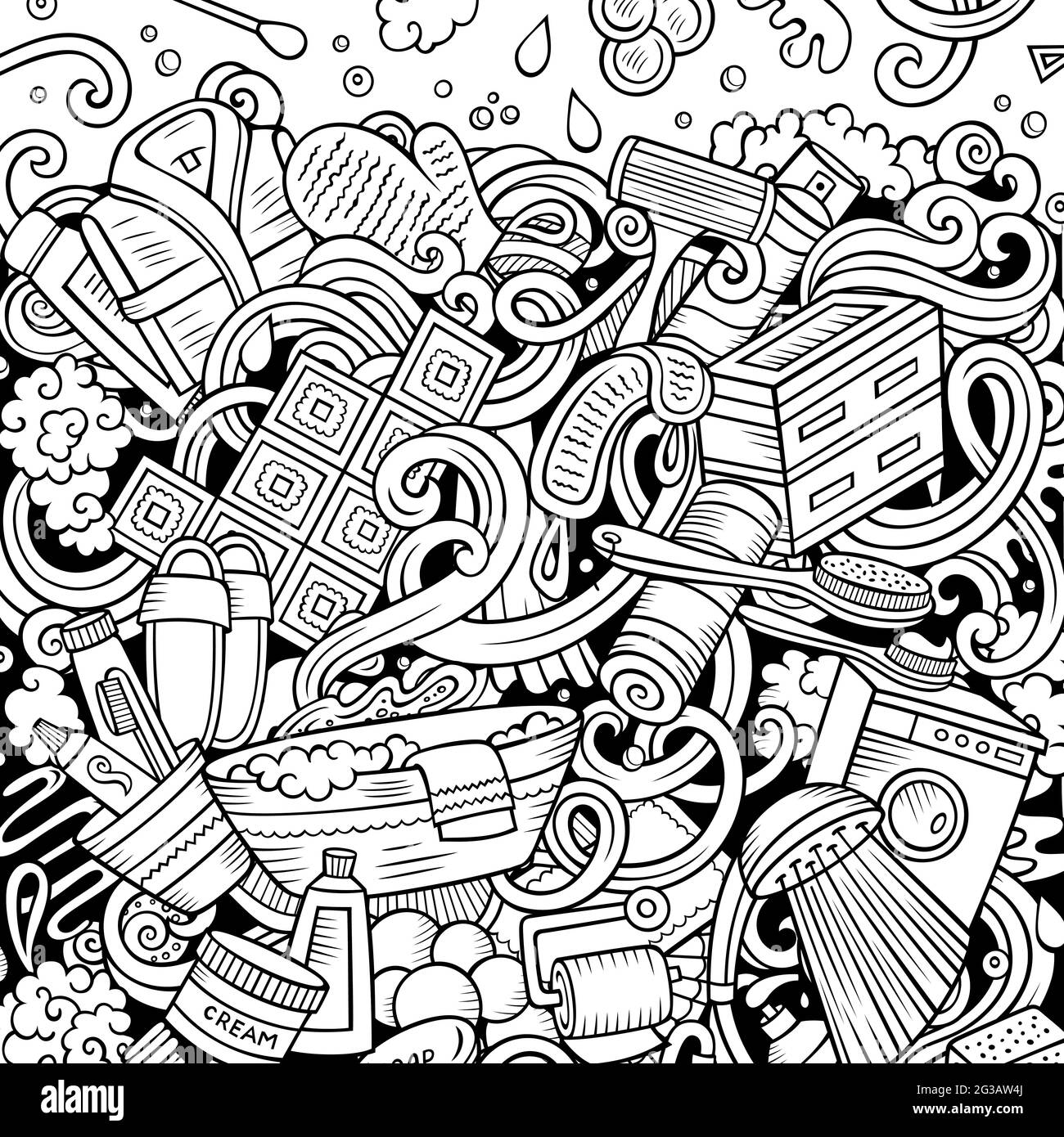 Bathroom hand drawn vector doodles illustration. Bath room frame card  design. Interior elements and objects cartoon background. Sketchy funny  border Stock Vector Image & Art - Alamy