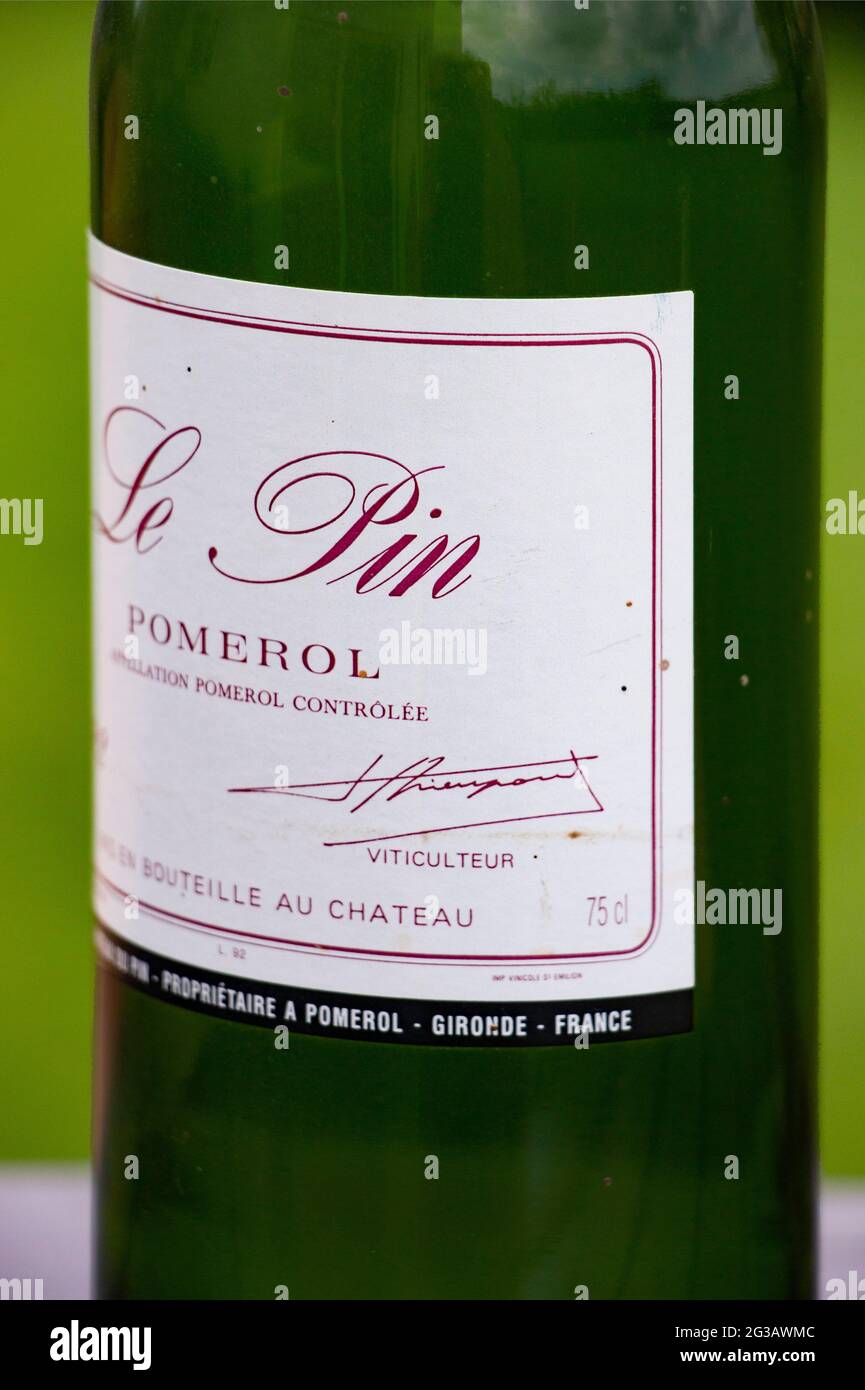 Pomerol, Chateau Le Pin, Bordeaux wine bottle Stock Photo
