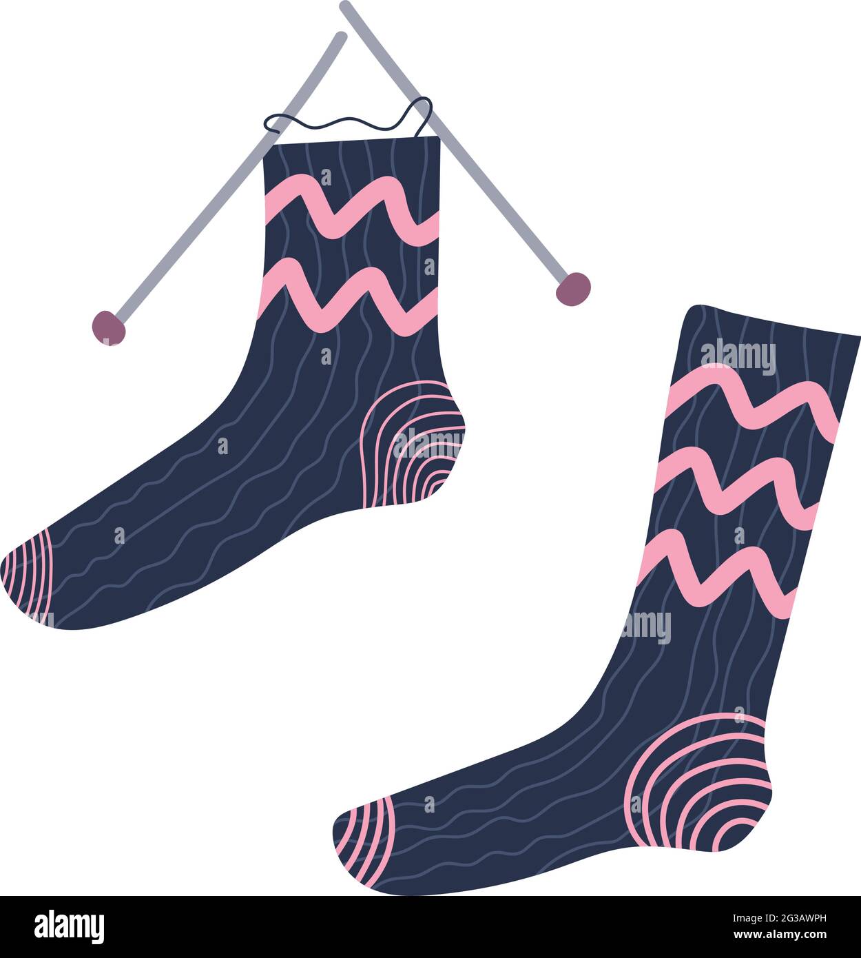 Vector knitted socks. Knitting. Vector hand drawn illustration Stock