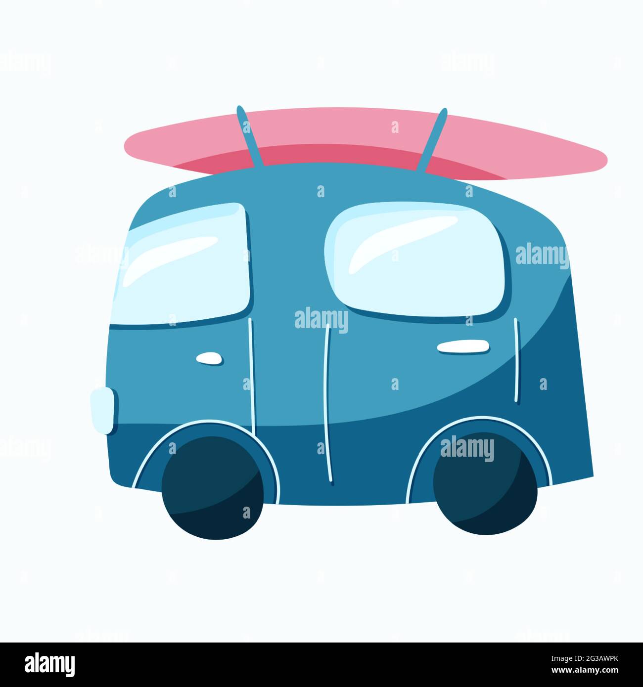 machine with a surfboard on top. Vector illustration Stock Vector