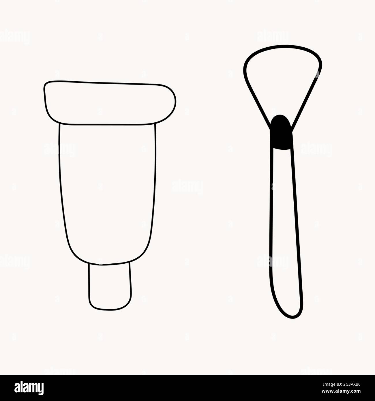 cream and makeup brush. Doodle. Vector illustration Stock Vector